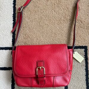 Coach Red Pebbled Leather Crossbody Bag with m Buckle